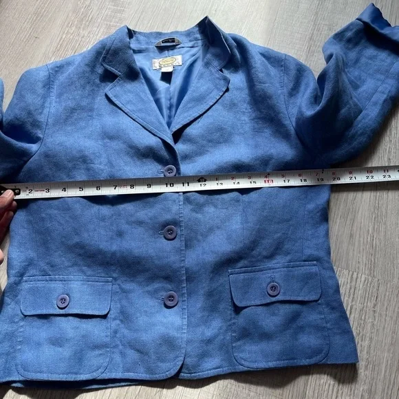 Talbots Periwinkle Blue 100% Linen Blazer Size 10 Petite - Picture 5 of 12